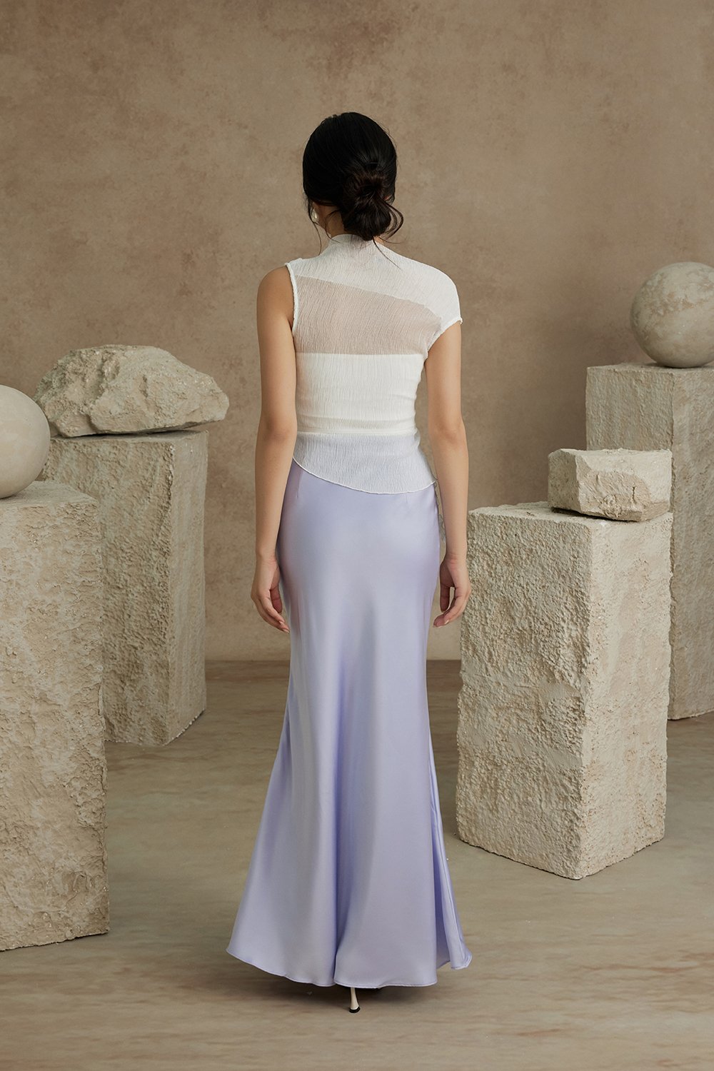Nyla Satin Mermaid Skirt in Periwinkle Blue