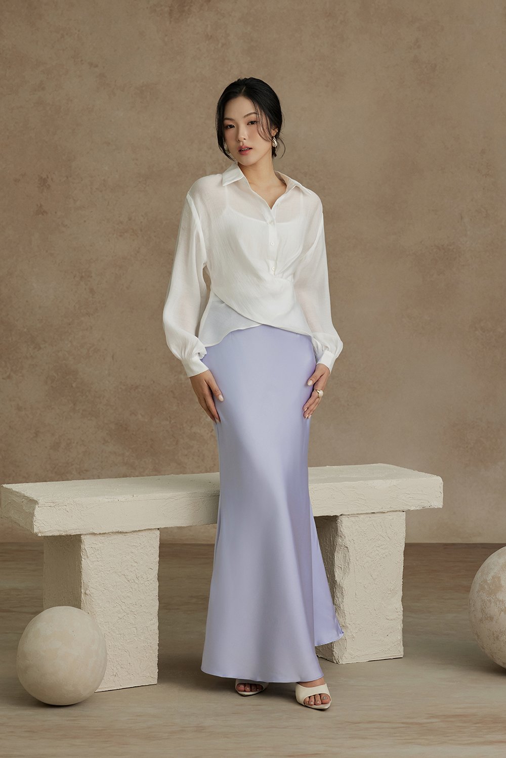Nyla Satin Mermaid Skirt in Periwinkle Blue