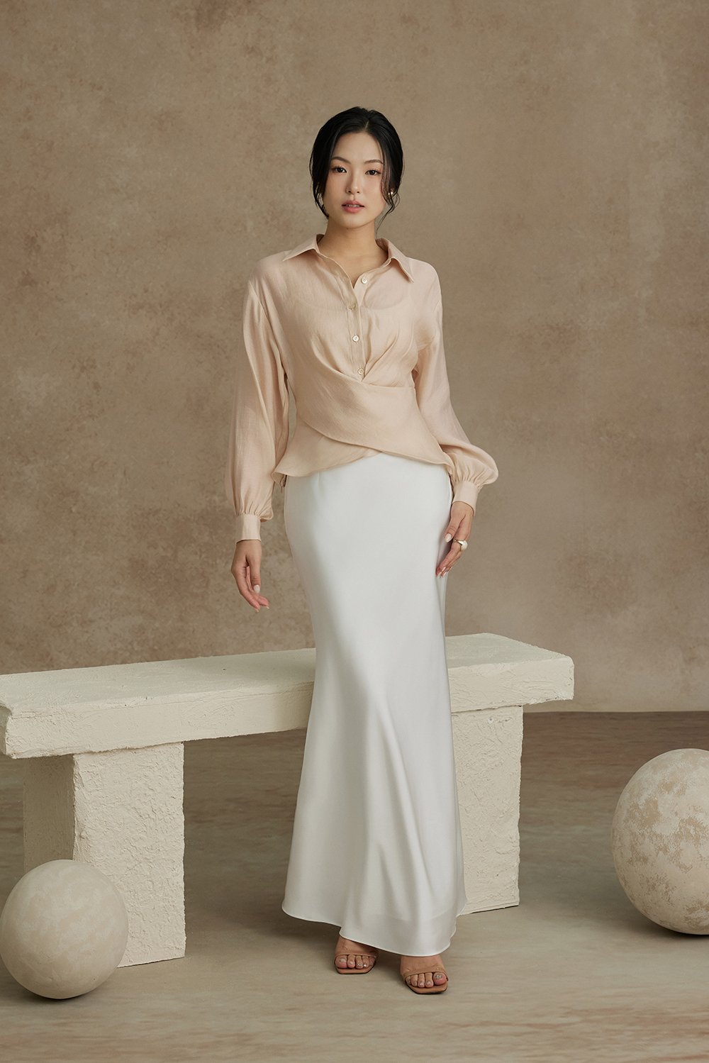 Philippa Front Wrap Shirt with Inner Camisole in Champagne