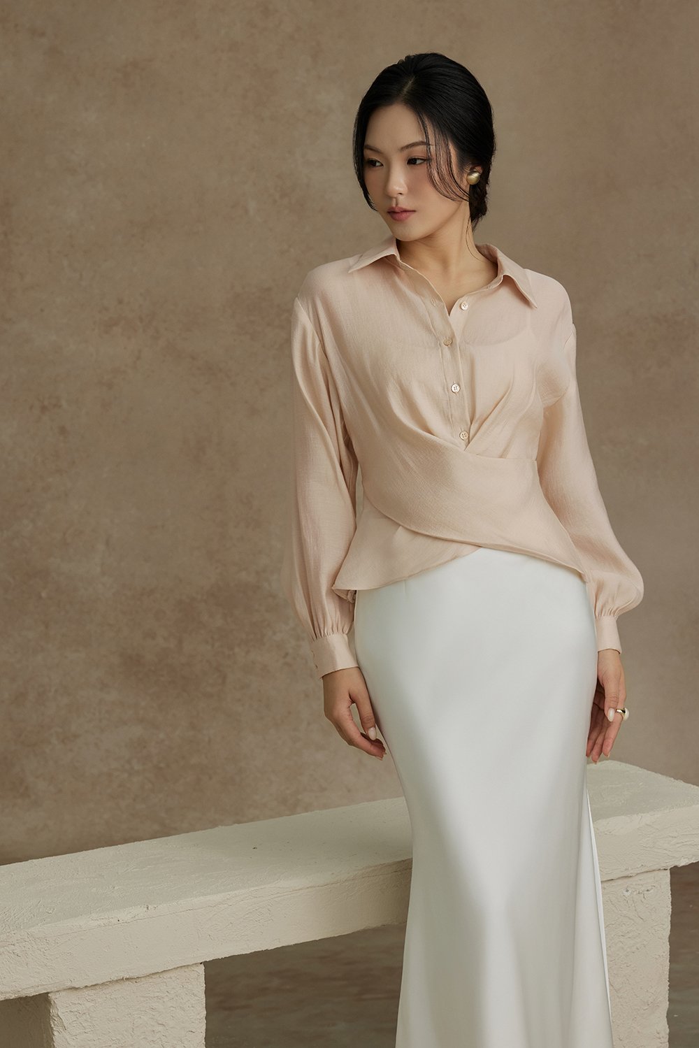 Philippa Front Wrap Shirt with Inner Camisole in Champagne
