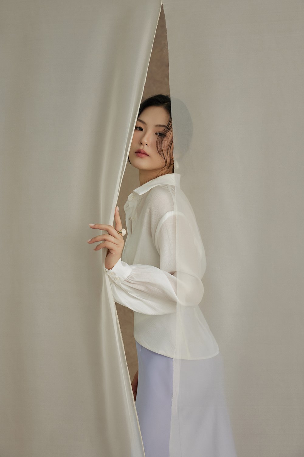 Philippa Front Wrap Shirt with Inner Camisole in Iconic White