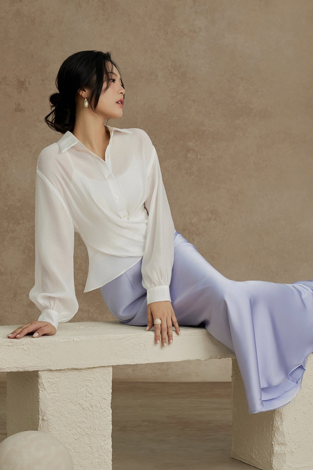 Philippa Front Wrap Shirt with Inner Camisole in Iconic White