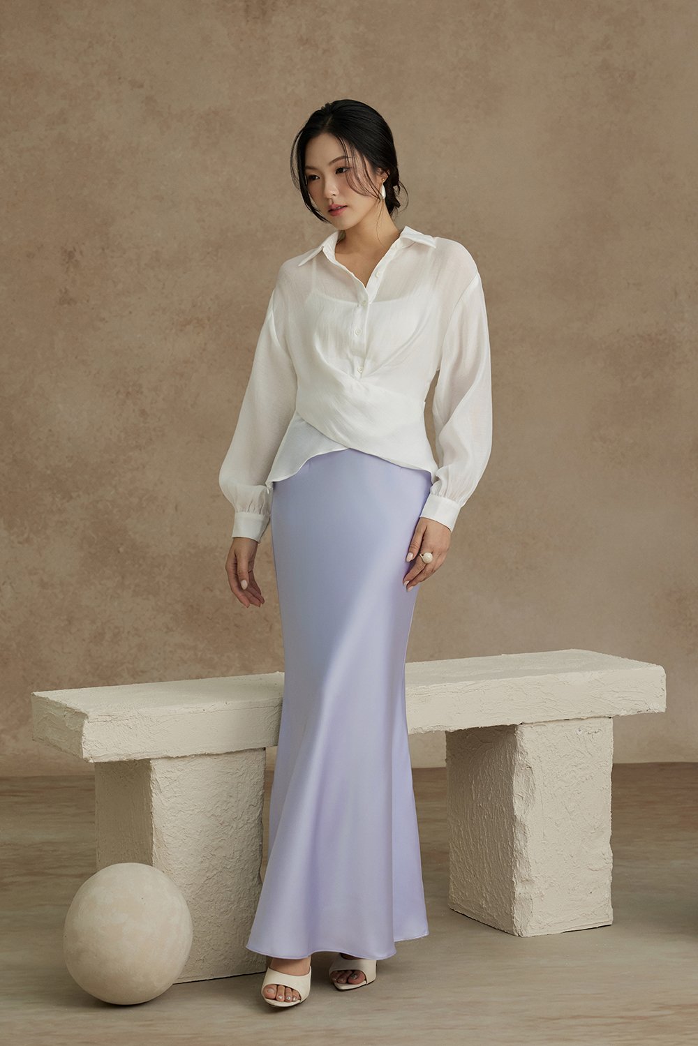 Philippa Front Wrap Shirt with Inner Camisole in Iconic White
