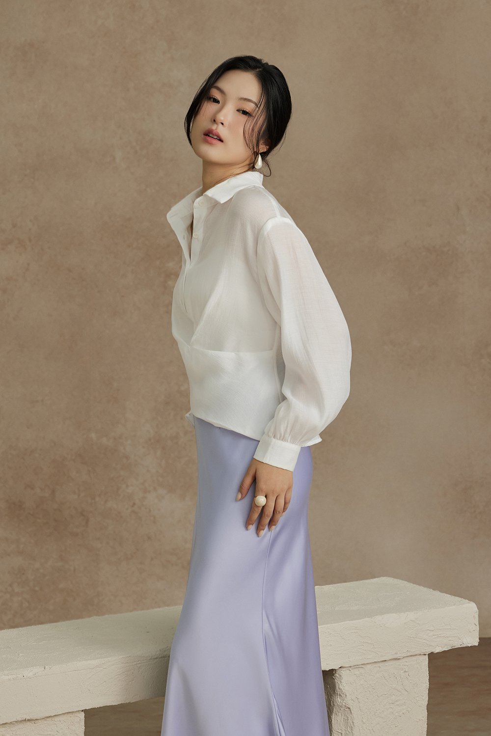 Philippa Front Wrap Shirt with Inner Camisole in Iconic White