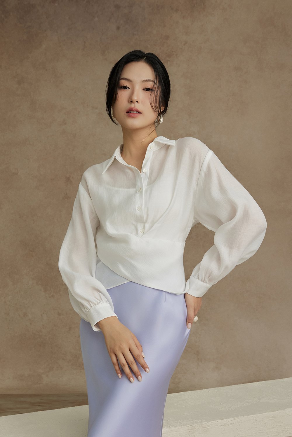 Philippa Front Wrap Shirt with Inner Camisole in Iconic White