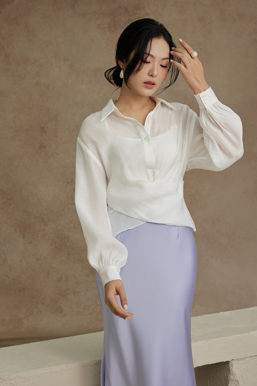 Philippa Front Wrap Shirt with Inner Camisole in Iconic White
