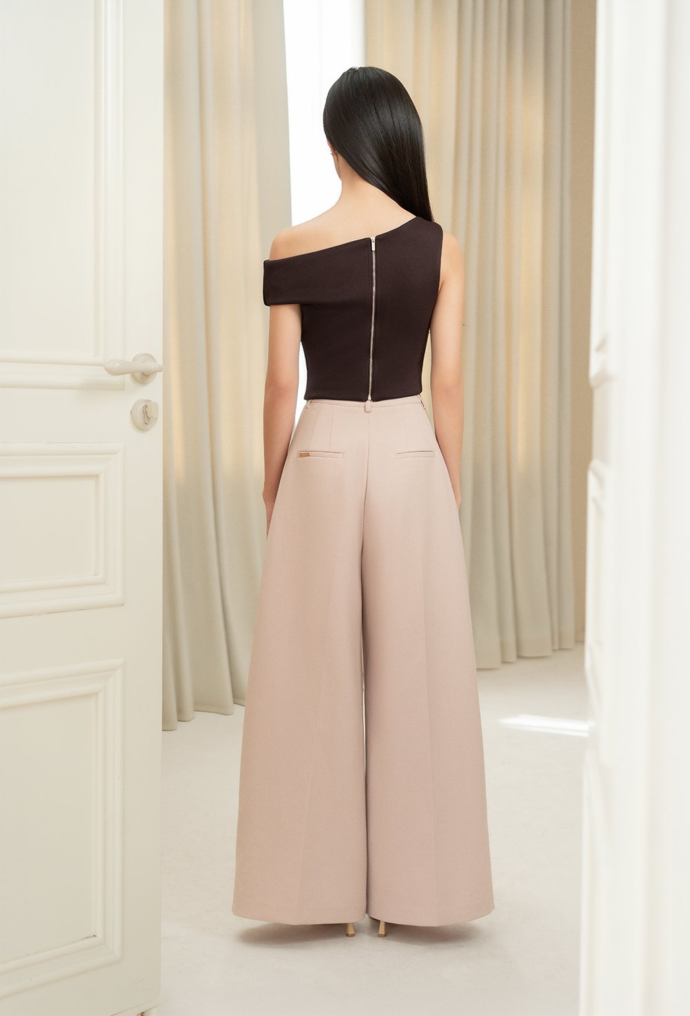 Winona Wide Leg Tailored Pants in Beige Pink