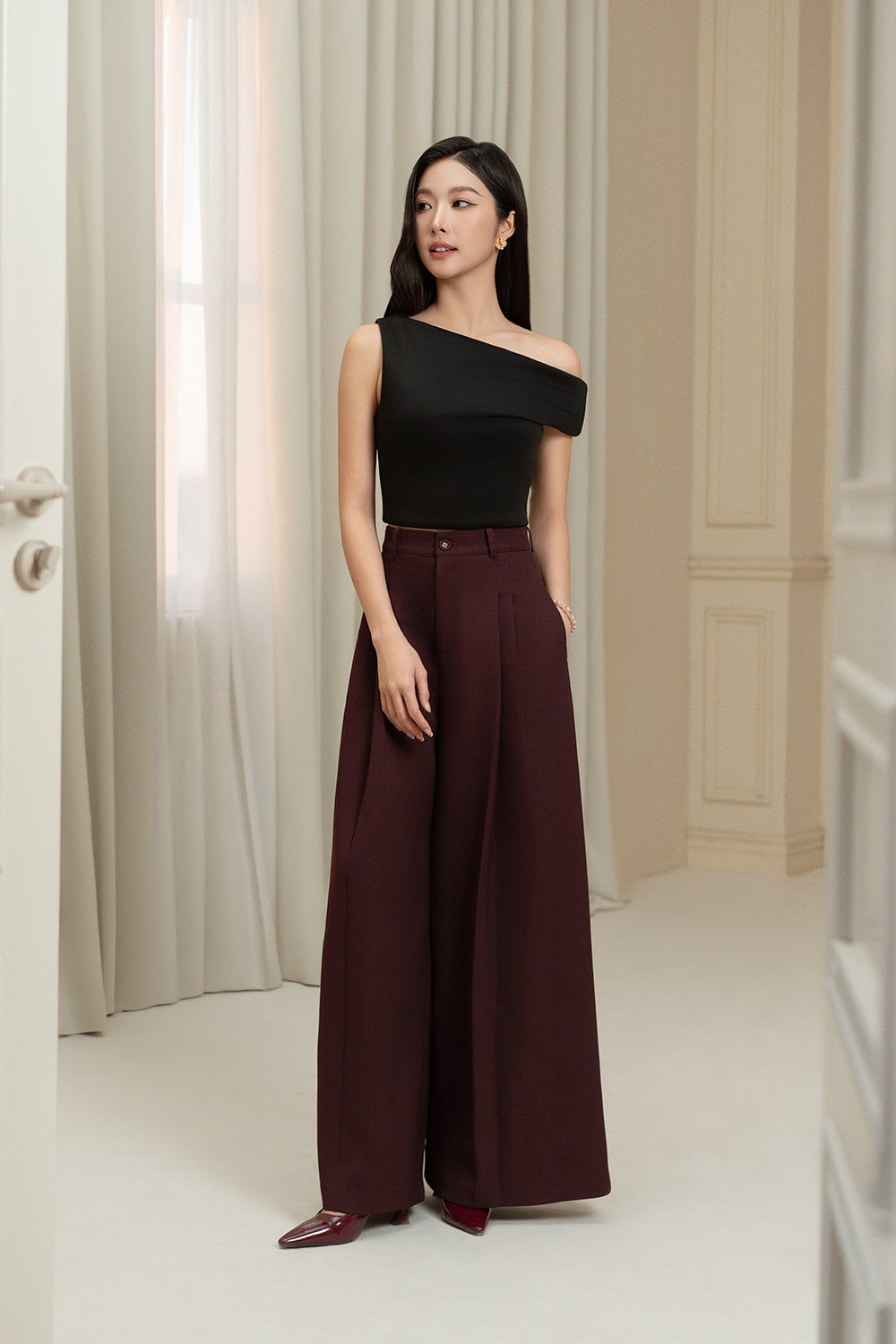 Winona Wide Leg Tailored Pants in Merlot