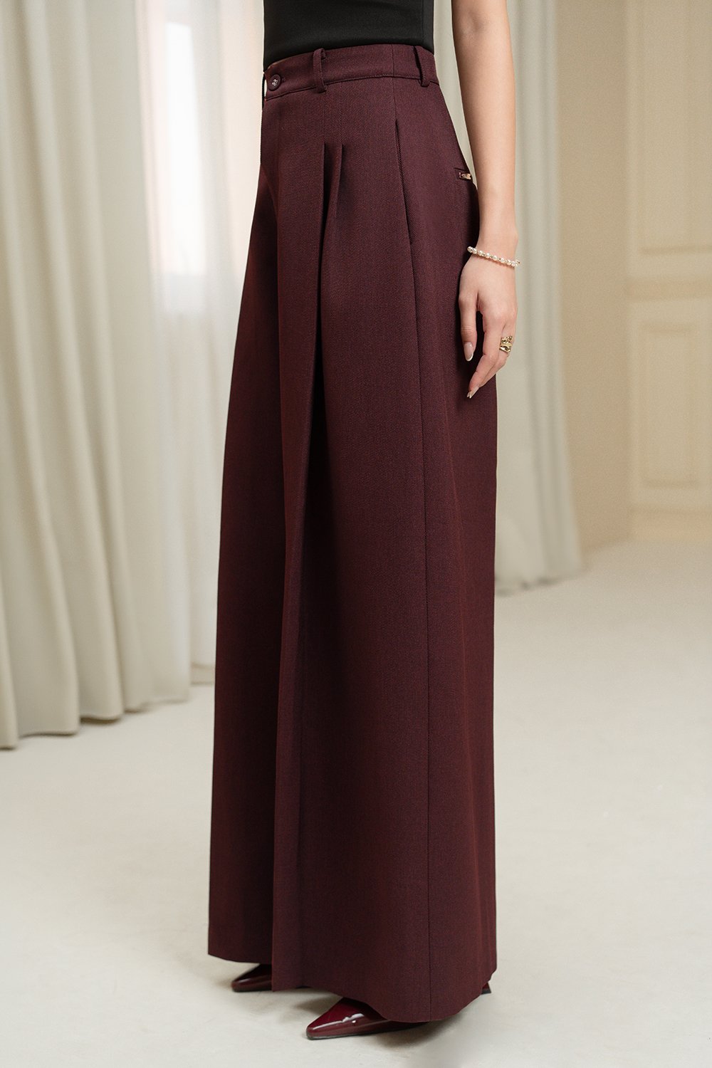Winona Wide Leg Tailored Pants in Merlot