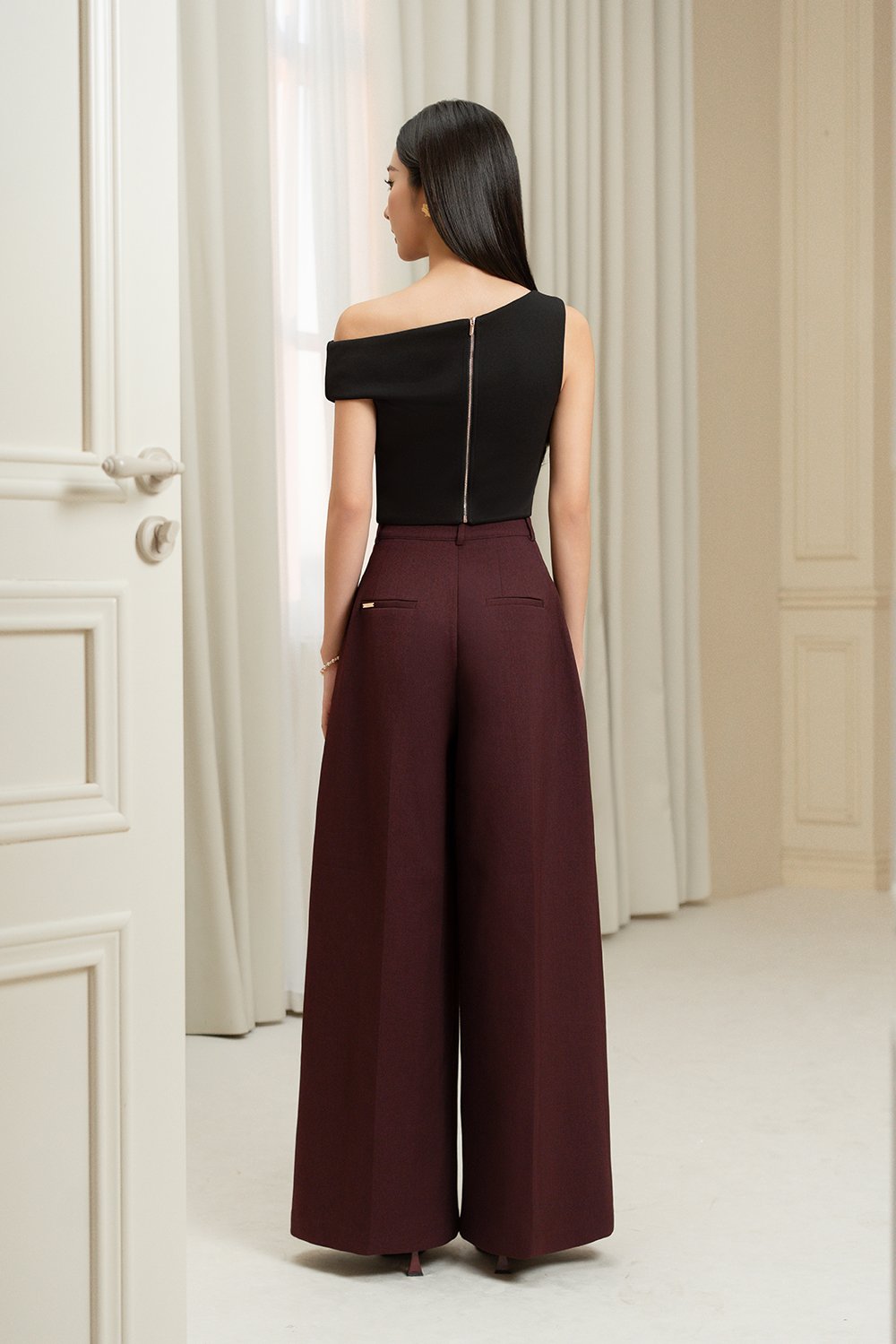 Winona Wide Leg Tailored Pants in Merlot