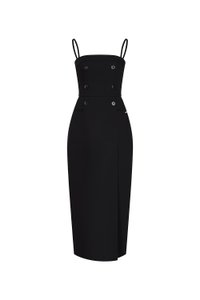 Amora Padded Strappy Tailored Pencil Dress in Classic Black