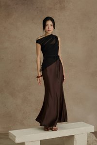 Aria Asymmetrical Pleated Top with Padded Tube in Classic Black