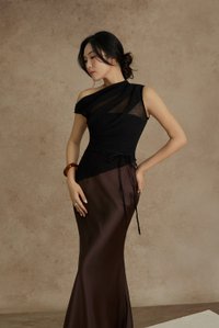 Aria Asymmetrical Pleated Top with Padded Tube in Classic Black