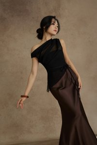 Aria Asymmetrical Pleated Top with Padded Tube in Classic Black