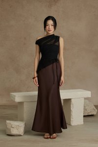 Aria Asymmetrical Pleated Top with Padded Tube in Classic Black