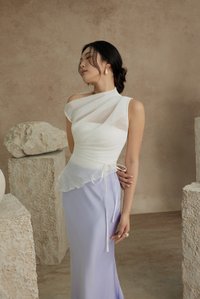 Aria Asymmetrical Pleated Top with Padded Tube in Iconic White