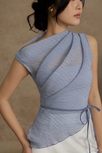 Aria Asymmetrical Pleated Top with Padded Tube in Smokey Blue