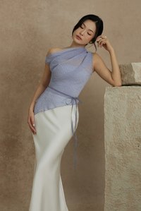 Aria Asymmetrical Pleated Top with Padded Tube in Smokey Blue