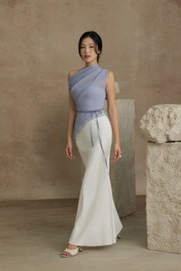 Aria Asymmetrical Pleated Top with Padded Tube in Smokey Blue