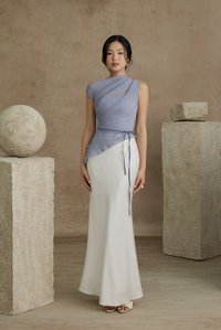 Aria Asymmetrical Pleated Top with Padded Tube in Smokey Blue