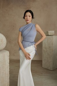 Aria Asymmetrical Pleated Top with Padded Tube in Smokey Blue