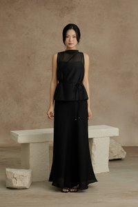 Athena Organza Overlay Camisole Maxi Dress in Classic Black