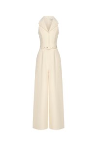Aveline Tailored Wide Leg Jumpsuit in Cream