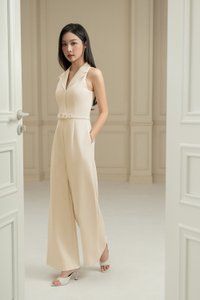 Aveline Tailored Wide Leg Jumpsuit in Cream