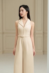 Aveline Tailored Wide Leg Jumpsuit in Cream