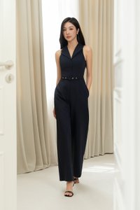 Aveline Tailored Wide Leg Jumpsuit in Midnight Blue
