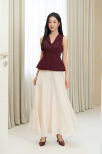 Cadena Tailored Peplum Top in Wine Red