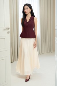 Cadena Tailored Peplum Top in Wine Red