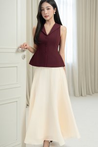 Cadena Tailored Peplum Top in Wine Red