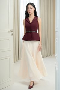 Cadena Tailored Peplum Top in Wine Red