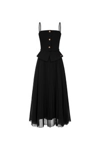 Cyrille Padded Peplum Pleated Dress in Classic Black