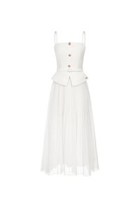 Cyrille Padded Peplum Pleated Dress in Iconic White