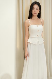 Cyrille Padded Peplum Pleated Dress in Iconic White