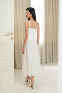 Cyrille Padded Peplum Pleated Dress in Iconic White
