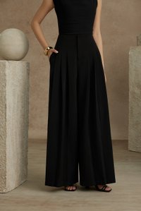 Deonna Wide Leg Pants With Pleats in Classic Black