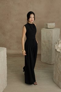 Deonna Wide Leg Pants With Pleats in Classic Black