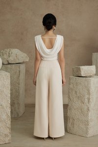 Deonna Wide Leg Pants With Pleats in Cream