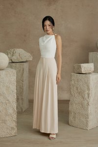Deonna Wide Leg Pants With Pleats in Cream