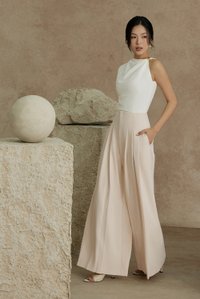 Deonna Wide Leg Pants With Pleats in Cream