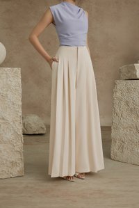 Deonna Wide Leg Pants With Pleats in Cream