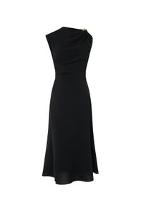 Iona Asymmetrical Shoulder Dress in Classic Black