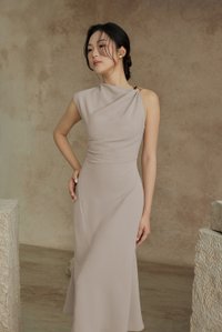Iona Asymmetrical Shoulder Dress in Light Grey