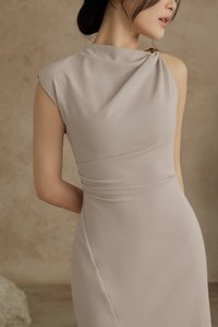 Iona Asymmetrical Shoulder Dress in Light Grey