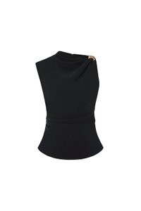 Isa Asymmetrical Shoulder Drape Top in Classic Black