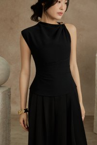 Isa Asymmetrical Shoulder Drape Top in Classic Black