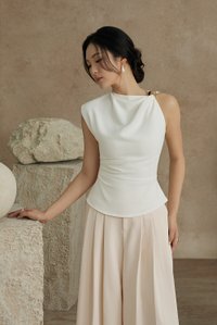 Isa Asymmetrical Shoulder Drape Top in Iconic White
